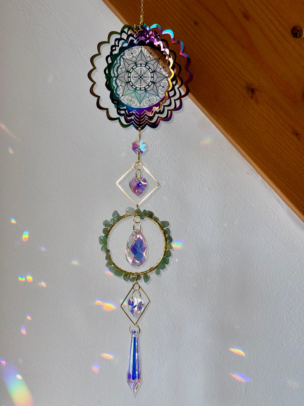Flower of Life Suncatcher with Aventurine Stones – Light & Abundance