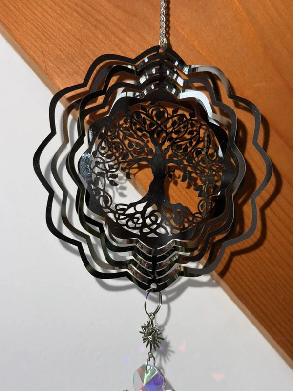 Attrape-soleil arbre de vie et fleur de lotus – L’élégance dans la simplicité – Suncatcher spirituel fait main