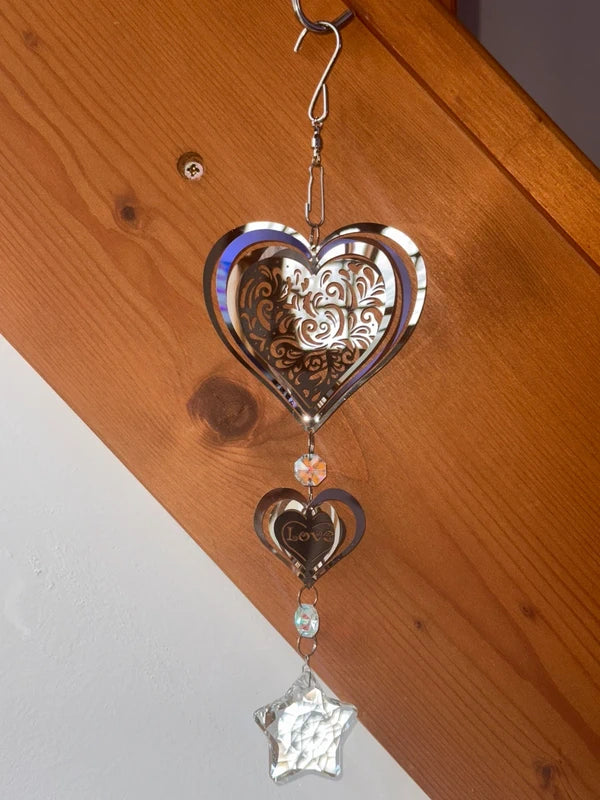 Attrape-soleil cœur et prisme étoile – Amour, éclat et lumière irisée – Suncatcher fait main