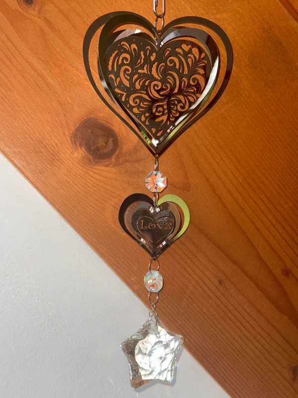 Attrape-soleil cœur et prisme étoile – Amour, éclat et lumière irisée – Suncatcher fait main