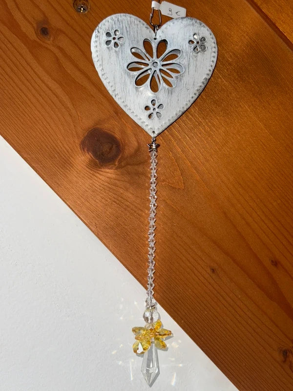 Attrape-soleil cœur blanc et ange jaune – Lumière solaire et énergie positive