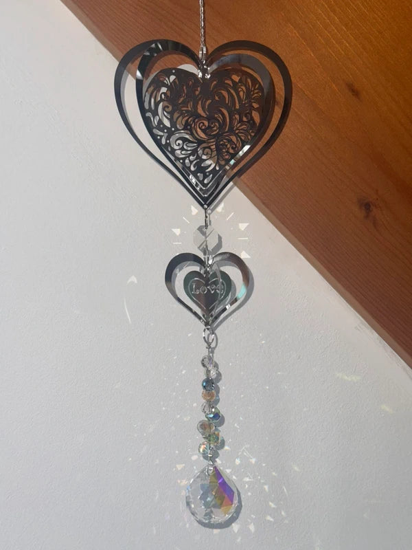 Attrape-soleil cœur Love – Décoration lumineuse romantique - Suncatcher fait main décoration fenêtre lumineuse
