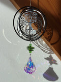 Attrape-soleil arbre de vie et prismes verts en cristal – Suncatcher fait main décoration fenêtre lumineuse zen