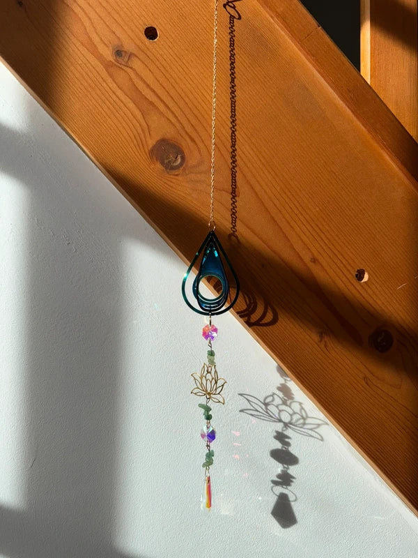 Attrape-soleil fleur de lotus et aventurine – Décoration zen lumineuse Suncatcher fait main