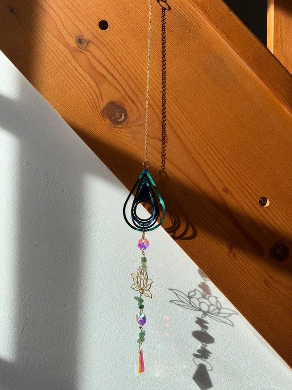 Attrape-soleil fleur de lotus et aventurine – Décoration zen lumineuse Suncatcher fait main