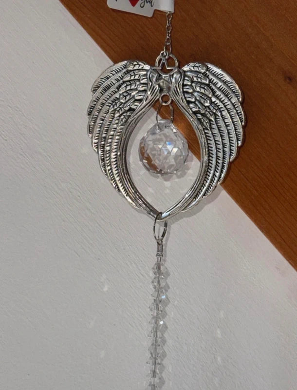 Attrape-soleil ailes d’ange et prisme en cristal – Suncatcher fait main décoration fenêtre lumineuse