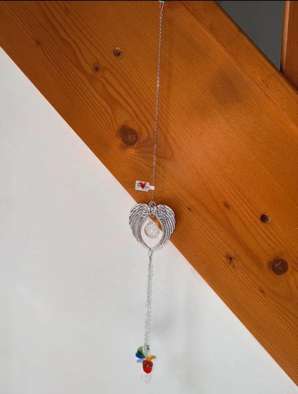 Attrape-soleil ailes d’ange et prisme en cristal – Suncatcher fait main décoration fenêtre lumineuse