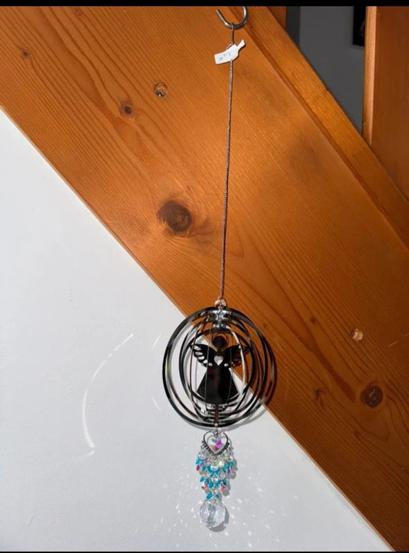 Attrape-soleil ange et cascades de prismes en cristal – Suncatcher fait main décoration fenêtre lumineuse