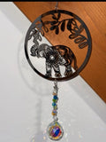 Attrape-soleil éléphant et prismes gouttes en cristal – Décoration zen suncatcher fait main