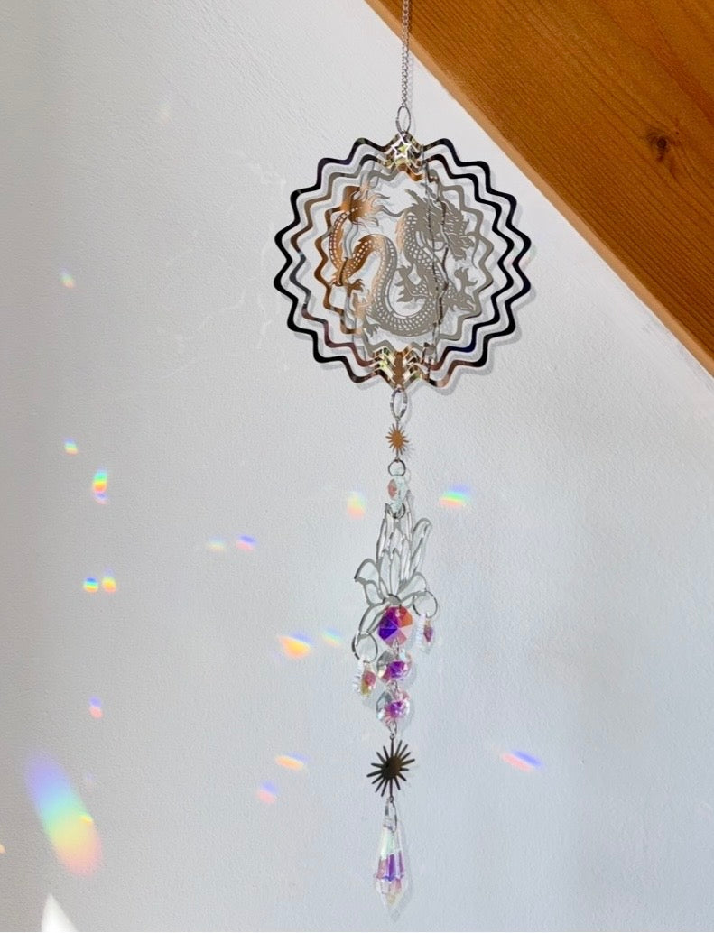 Attrape-soleil dragon et fleur de lotus en cristal – Suncatcher fait main force et harmonie spirituelle