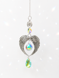 Attrape-soleil ailes d’ange argentées et sa fleur de lotus – Suncatcher artisanal décoration angélique