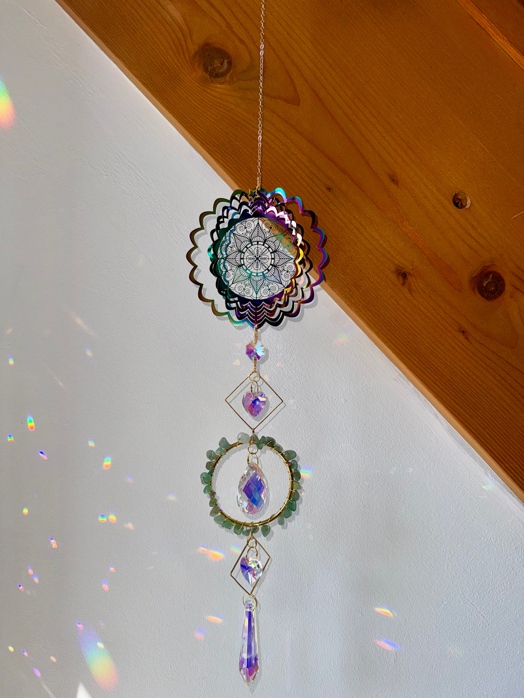 Flower of Life Suncatcher with Aventurine Stones – Light & Abundance