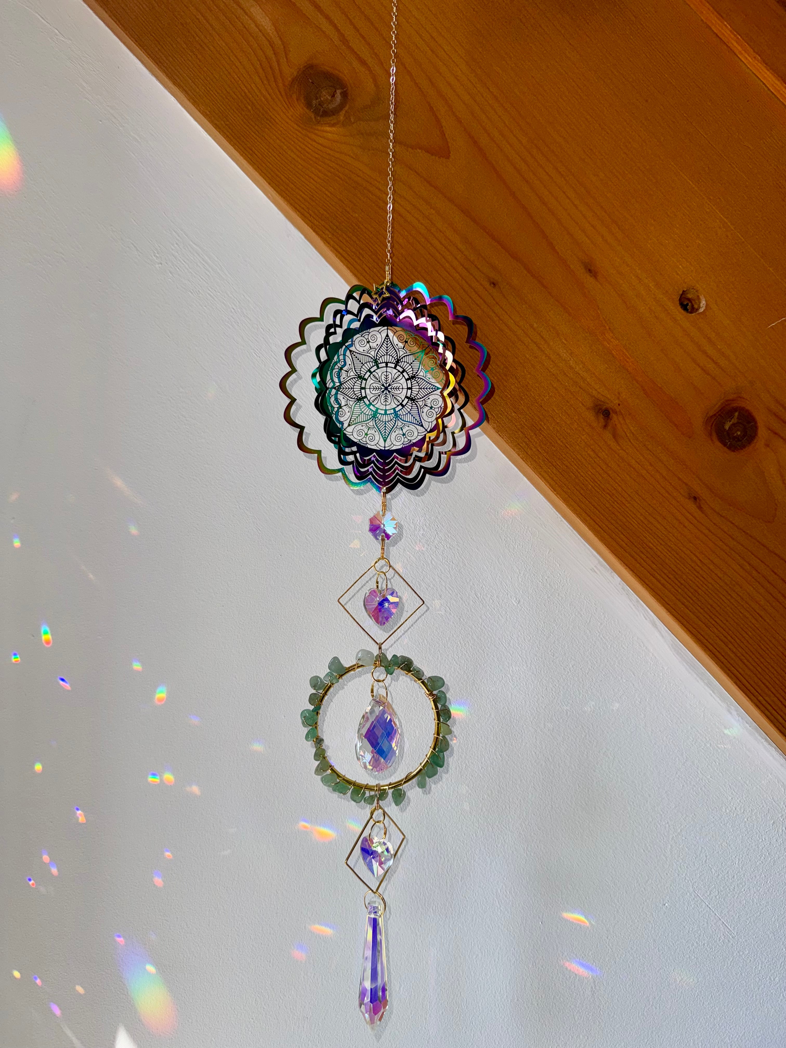 Flower of Life Suncatcher with Aventurine Stones – Light & Abundance