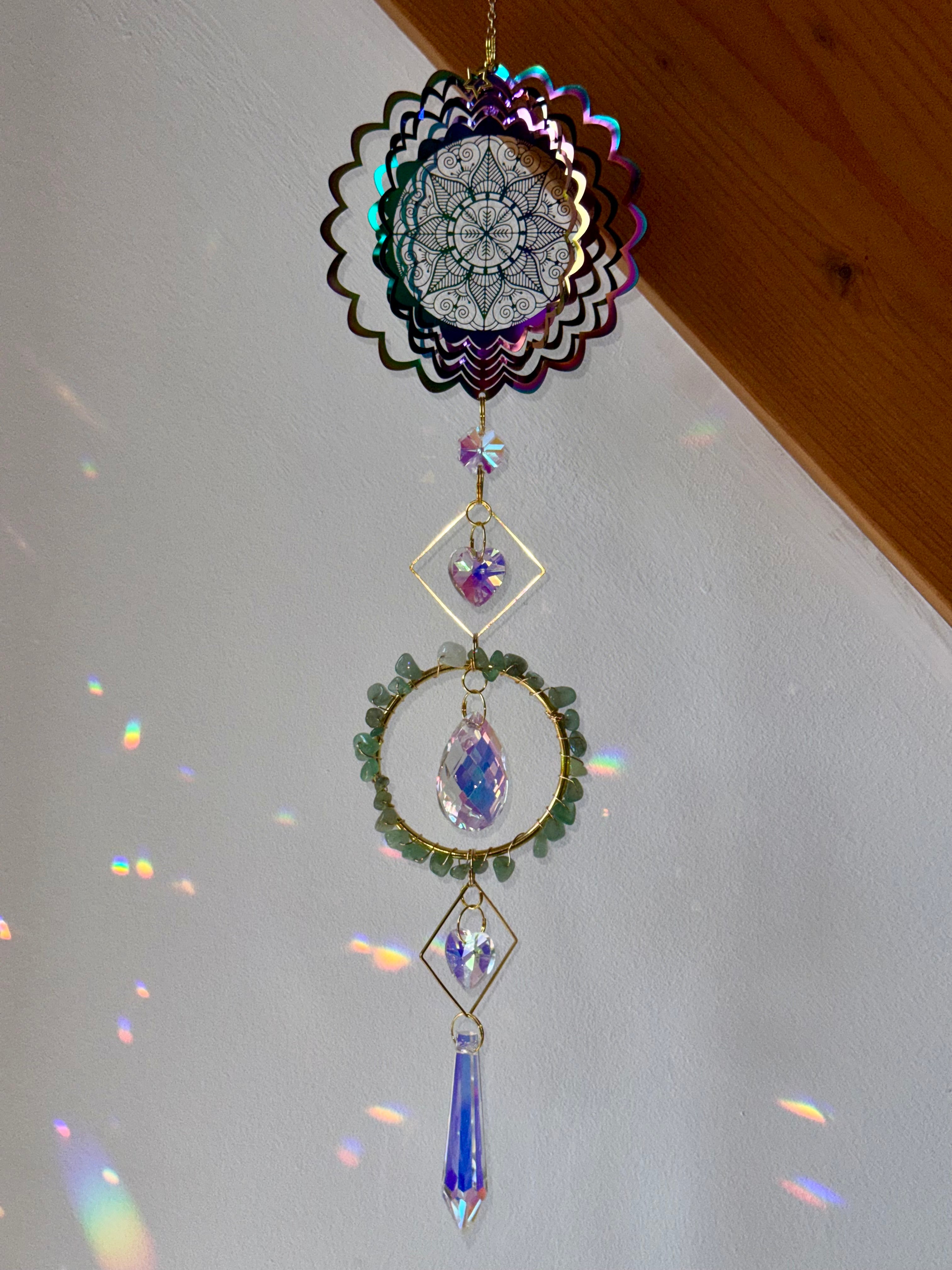 Flower of Life Suncatcher with Aventurine Stones – Light & Abundance