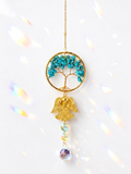Attrape-soleil arbre de vie en pierres turquoise et ange doré – Suncatcher fait main décoration bien-être