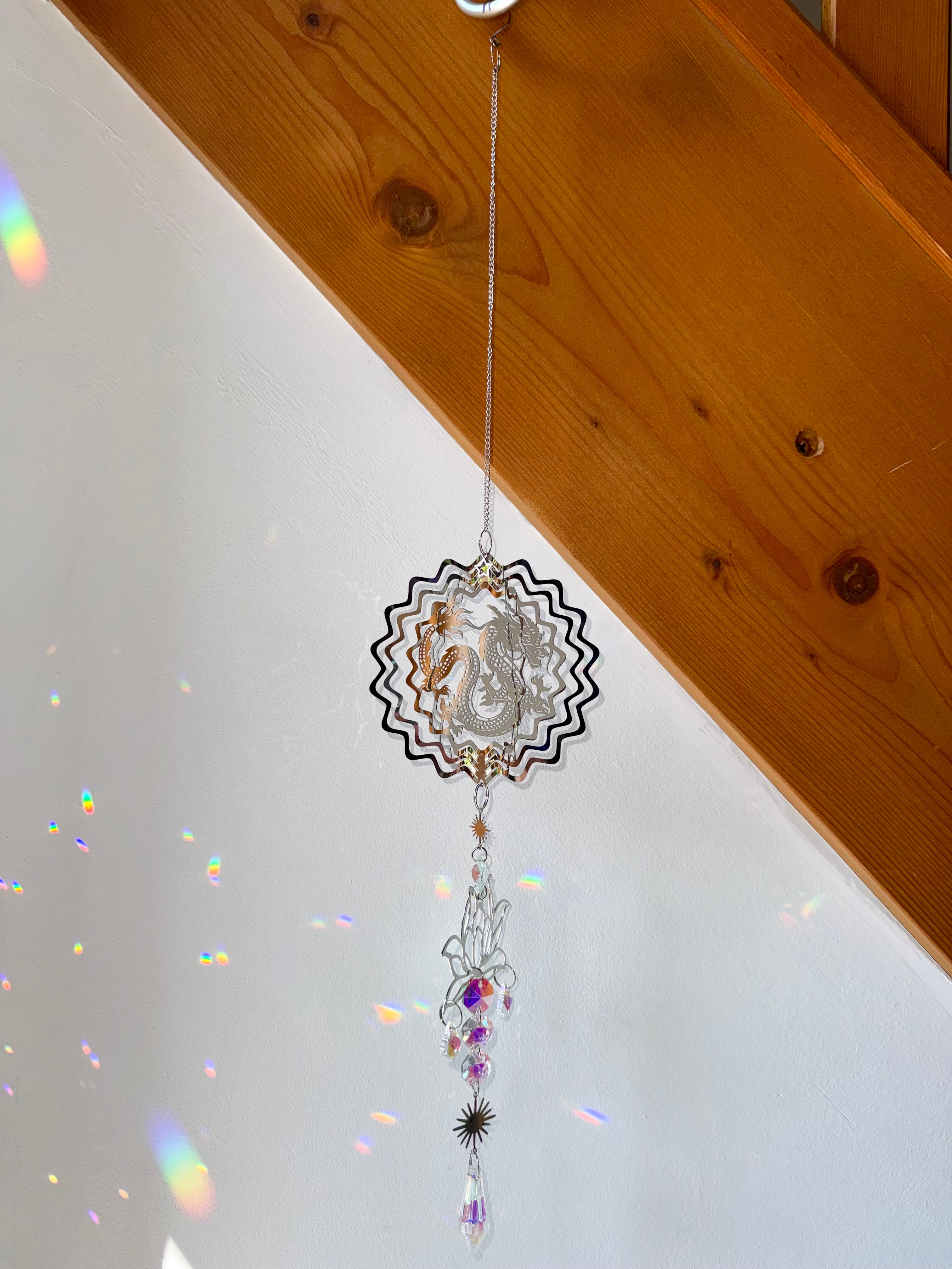 Attrape-soleil dragon et fleur de lotus en cristal – Suncatcher fait main force et harmonie spirituelle