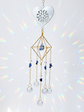 Attrape-soleil cage dorée, cœur blanc et pierres de lapis lazuli – Suncatcher fait main décoration bien-être