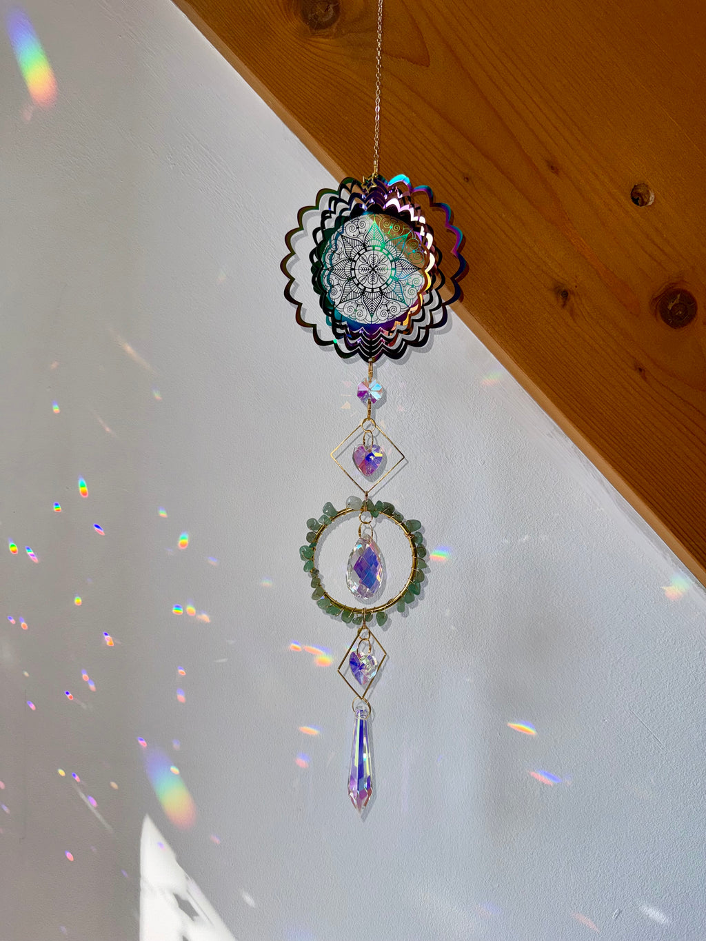 Flower of Life Suncatcher with Aventurine Stones – Light & Abundance