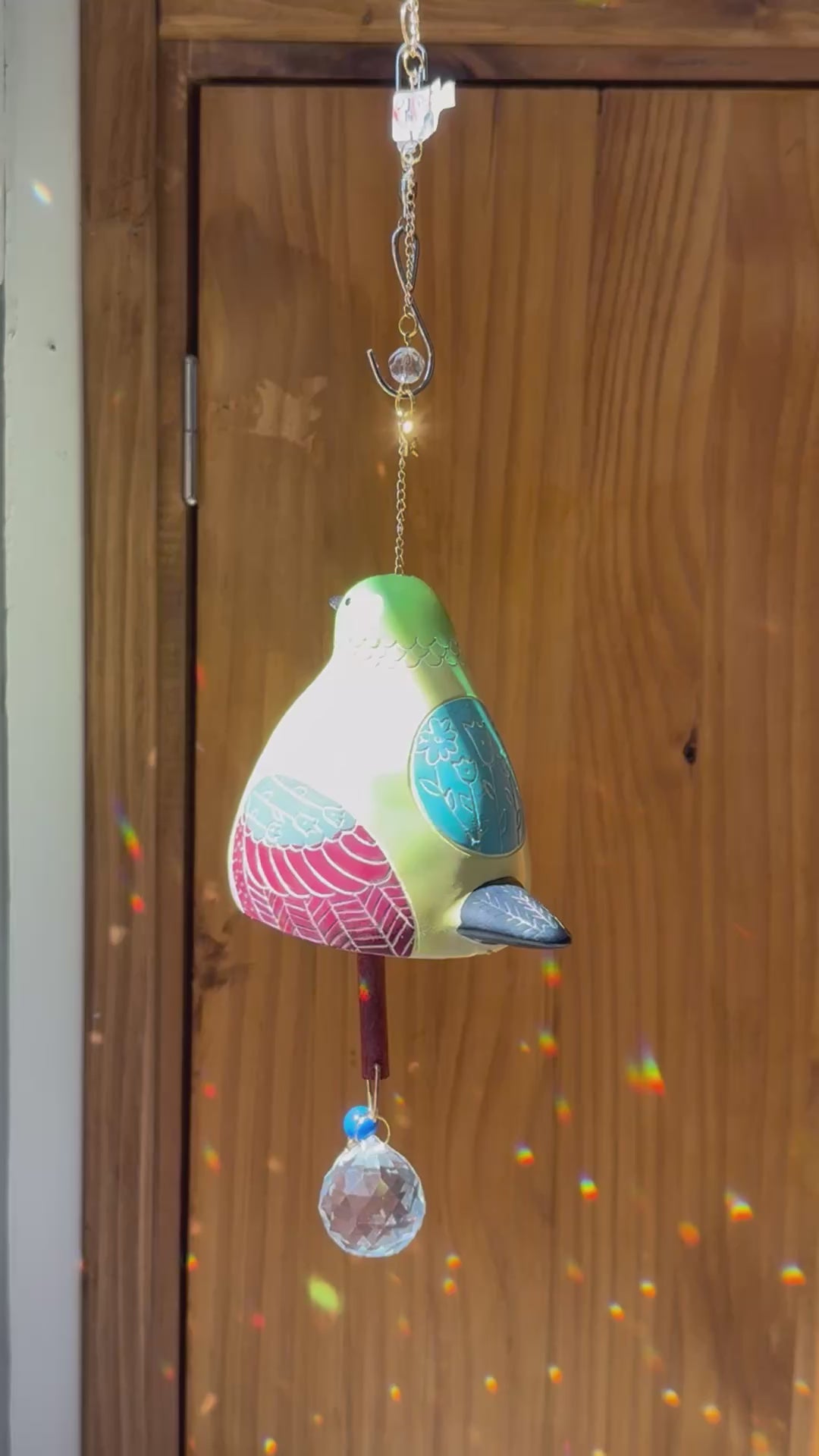 Attrape-soleil printanier oiseau coloré et prisme rond – Suncatcher fait main décoration lumineuse